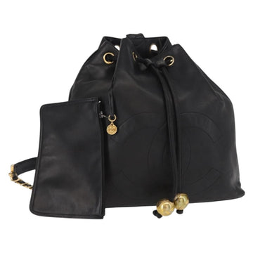 CHANEL Lamb Skin Matelasse Backpack Black Gold CC Auth BA7489