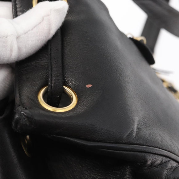CHANEL Lamb Skin Matelasse Backpack Black Gold CC Auth BA7489