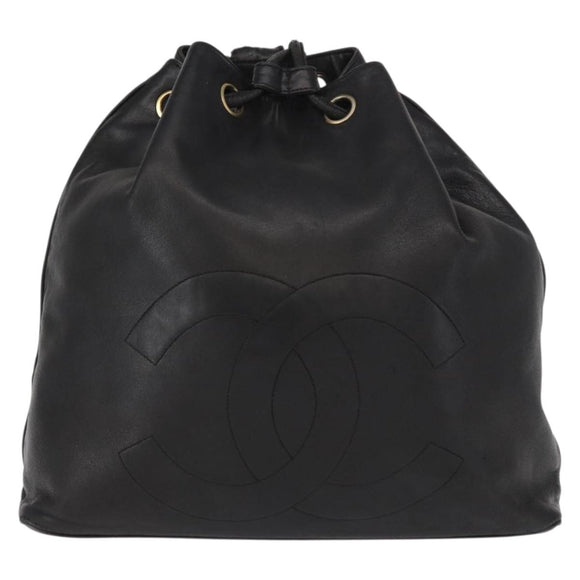 CHANEL Lamb Skin Matelasse Backpack Black Gold CC Auth BA7489