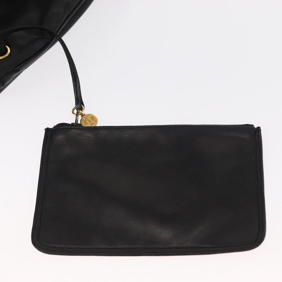 CHANEL Lamb Skin Matelasse Backpack Black Gold CC Auth BA7489