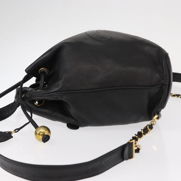 CHANEL Lamb Skin Matelasse Backpack Black Gold CC Auth BA7489