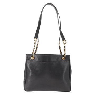 CHANEL Tote Bag Caviar Skin Black Gold CC Auth BA7490 - 0