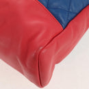 CHANEL Matelasse Hand Bag Lamb Skin 2way Blue Gold CC Auth BA7491M-13