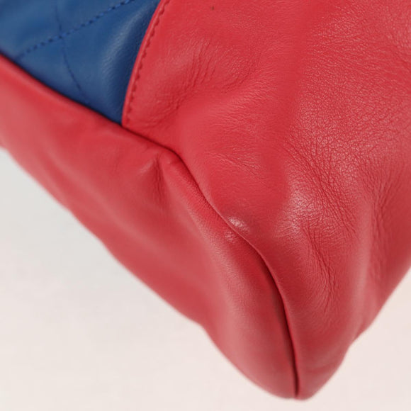 CHANEL Matelasse Hand Bag Lamb Skin 2way Blue Gold CC Auth BA7491M