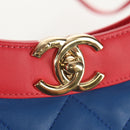 CHANEL Matelasse Hand Bag Lamb Skin 2way Blue Gold CC Auth BA7491M-16