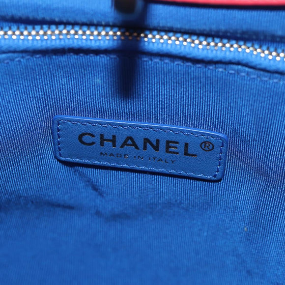 CHANEL Matelasse Hand Bag Lamb Skin 2way Blue Gold CC Auth BA7491SAM