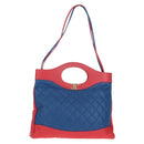 CHANEL Matelasse Hand Bag Lamb Skin 2way Blue Gold CC Auth BA7491SAM-1