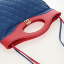CHANEL Matelasse Hand Bag Lamb Skin 2way Blue Gold CC Auth BA7491SAM-6