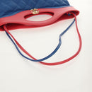 CHANEL Matelasse Hand Bag Lamb Skin 2way Blue Gold CC Auth BA7491M-8