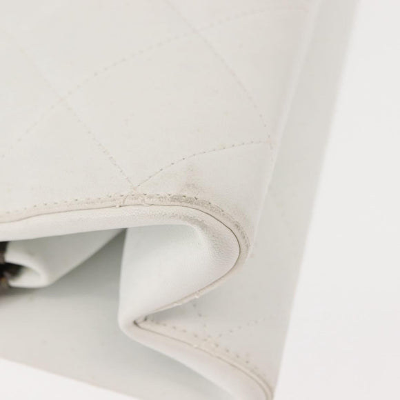 CHANEL Wood Chain Shoulder Bag Lamb Skin White Gold CC Auth BA7494