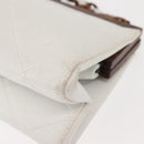 CHANEL Wood Chain Shoulder Bag Lamb Skin White Gold CC Auth BA7494-15