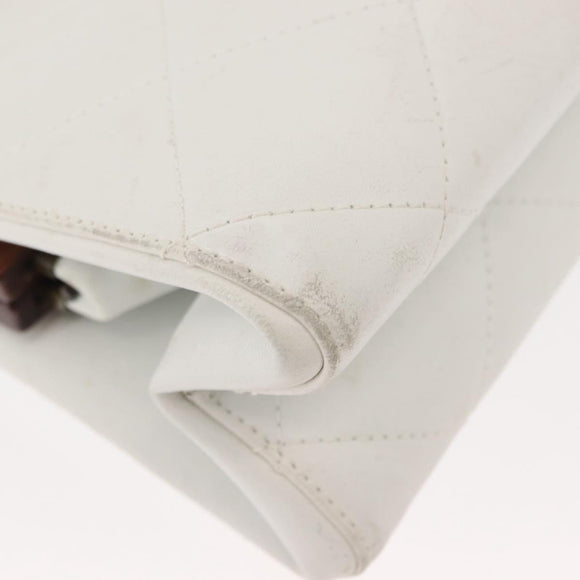 CHANEL Wood Chain Shoulder Bag Lamb Skin White Gold CC Auth BA7494