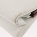 CHANEL Wood Chain Shoulder Bag Lamb Skin White Gold CC Auth BA7494-9