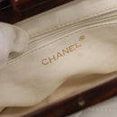 CHANEL Wood Chain Shoulder Bag Lamb Skin White Gold CC Auth BA7494-11