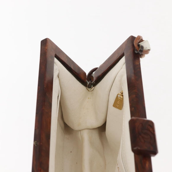 CHANEL Wood Chain Shoulder Bag Lamb Skin White Gold CC Auth BA7494