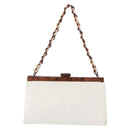 CHANEL Wood Chain Shoulder Bag Lamb Skin White Gold CC Auth BA7494-13