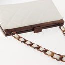 CHANEL Wood Chain Shoulder Bag Lamb Skin White Gold CC Auth BA7494-6