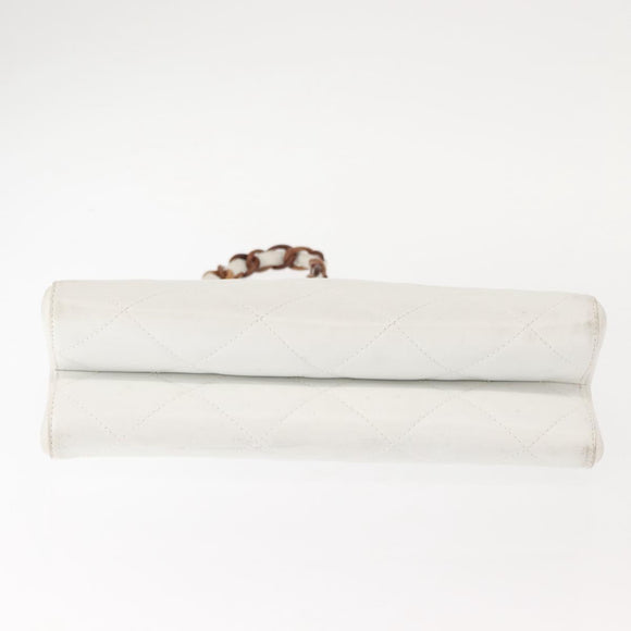 CHANEL Wood Chain Shoulder Bag Lamb Skin White Gold CC Auth BA7494