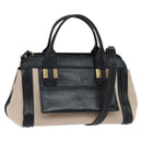 Chloe Little Alice Hand Bag Leather 2way White Gold Auth BA7495-1