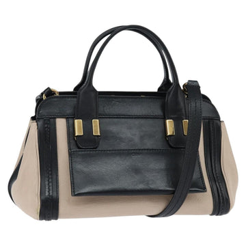 Chloe Little Alice Hand Bag Leather 2way White Gold Auth BA7495