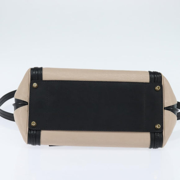 Chloe Little Alice Hand Bag Leather 2way White Gold Auth BA7495