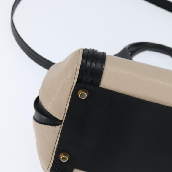 Chloe Little Alice Hand Bag Leather 2way White Gold Auth BA7495