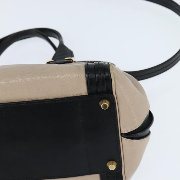 Chloe Little Alice Hand Bag Leather 2way White Gold Auth BA7495