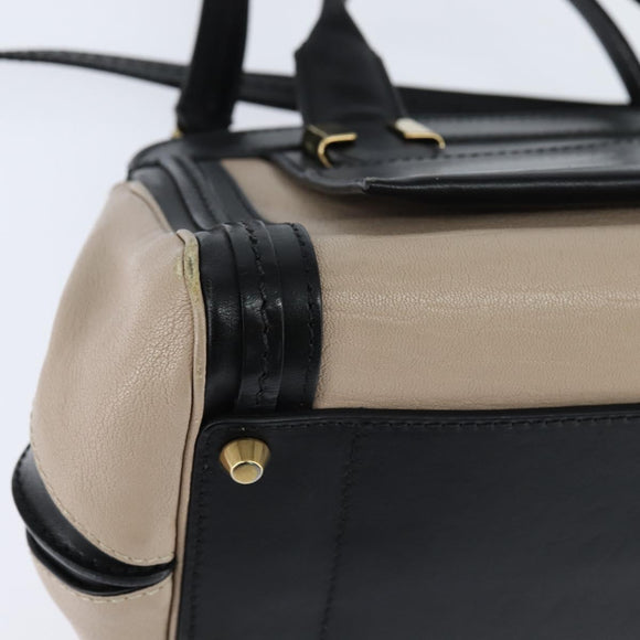 Chloe Little Alice Hand Bag Leather 2way White Gold Auth BA7495