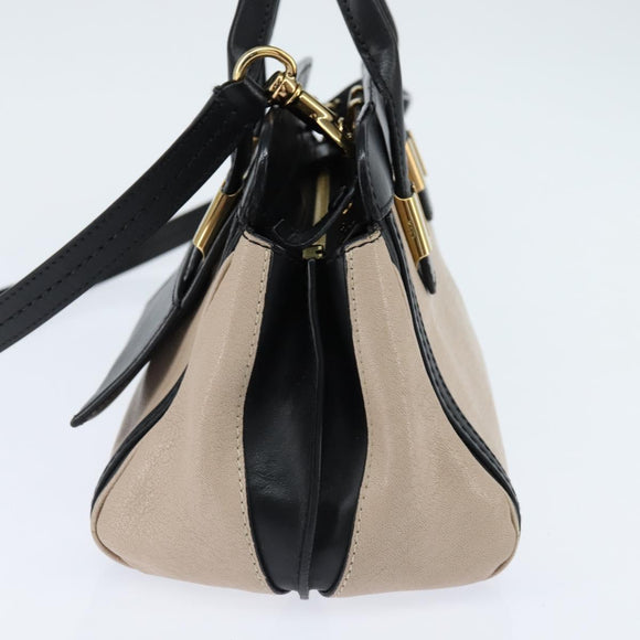 Chloe Little Alice Hand Bag Leather 2way White Gold Auth BA7495