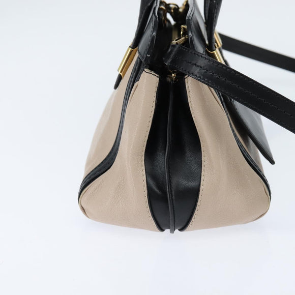 Chloe Little Alice Hand Bag Leather 2way White Gold Auth BA7495