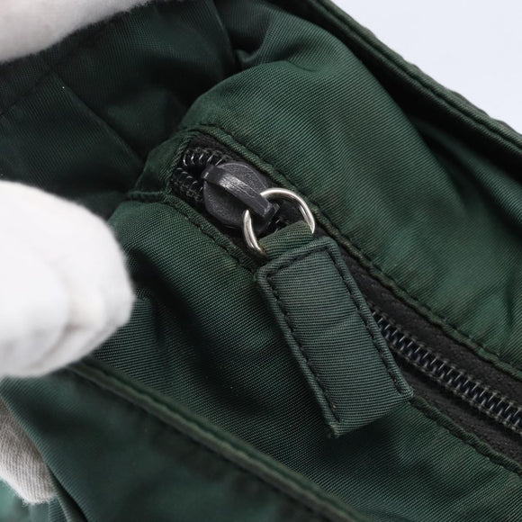 PRADA Tragetasche Nylon Grün Silber Auth BA7499