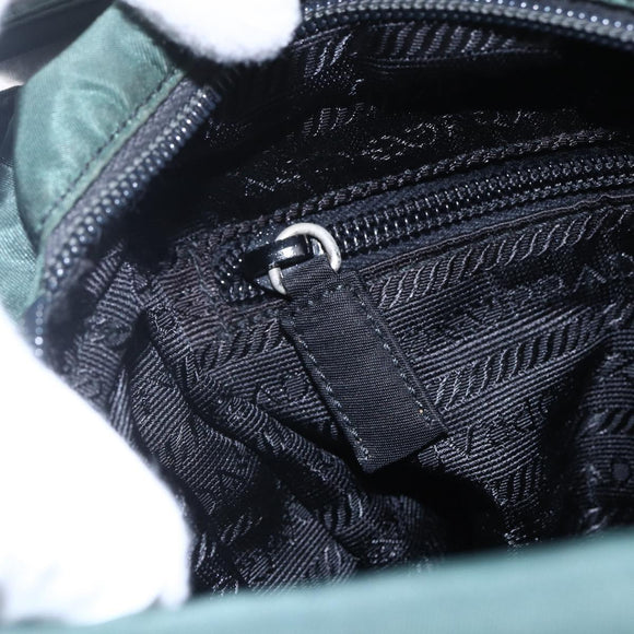 PRADA Tragetasche Nylon Grün Silber Auth BA7499