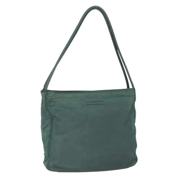 PRADA Tragetasche Nylon Grün Silber Auth BA7499