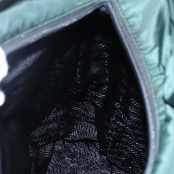 PRADA Tragetasche Nylon Grün Silber Auth BA7499