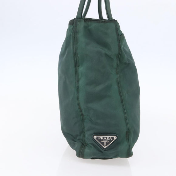 PRADA Tragetasche Nylon Grün Silber Auth BA7499