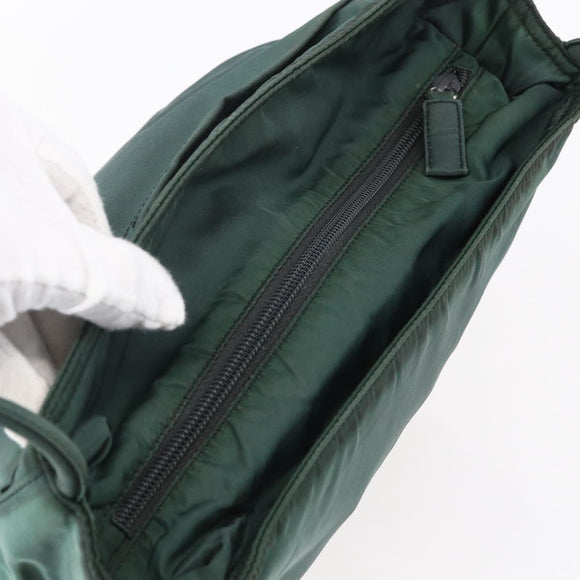 PRADA Tragetasche Nylon Grün Silber Auth BA7499
