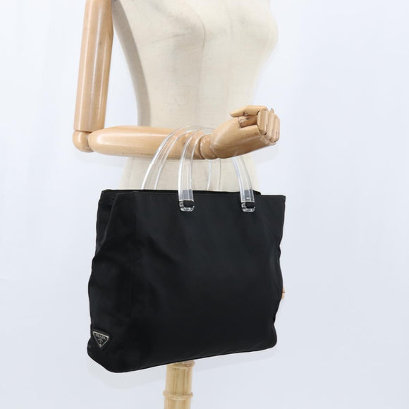 PRADA Hand Bag Nylon Black Silver Auth BA7500