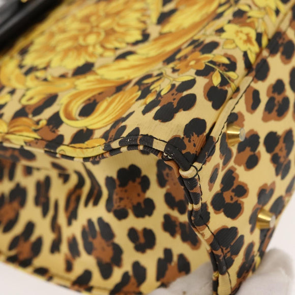 Gianni Versace Hand Bag PVC Leather Yellow Black Auth BA7502