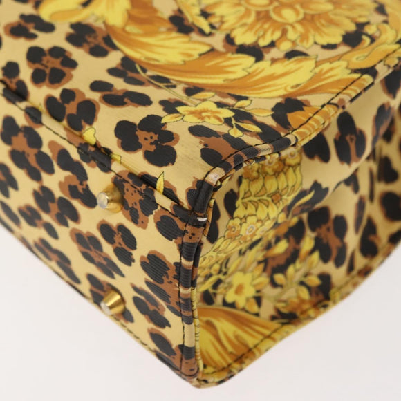 Gianni Versace Hand Bag PVC Leather Yellow Black Auth BA7502