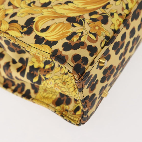 Gianni Versace Hand Bag PVC Leather Yellow Black Auth BA7502