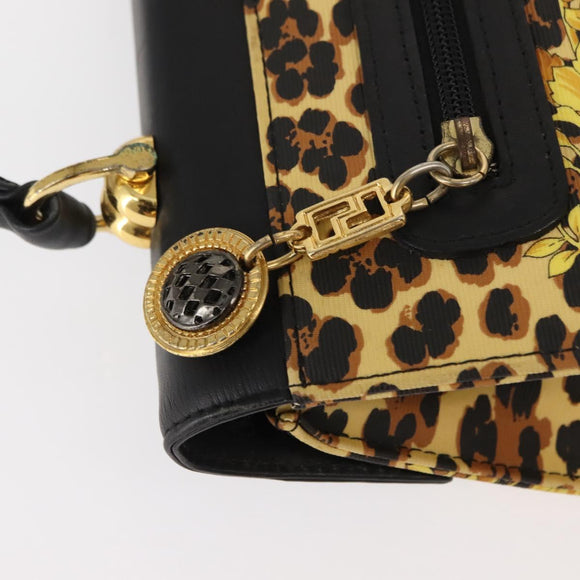 Gianni Versace Hand Bag PVC Leather Yellow Black Auth BA7502