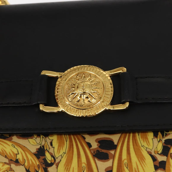 Gianni Versace Hand Bag PVC Leather Yellow Black Auth BA7502
