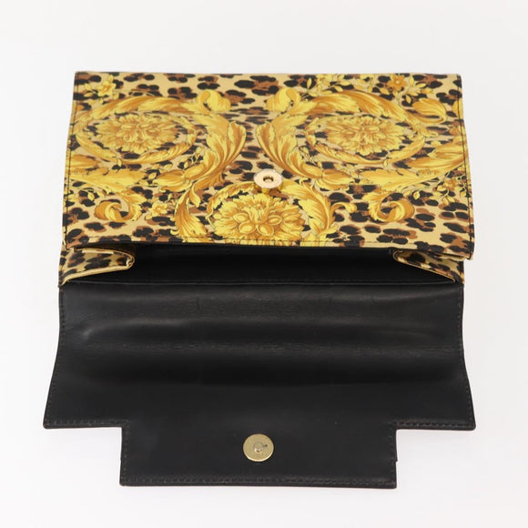 Gianni Versace Hand Bag PVC Leather Yellow Black Auth BA7502