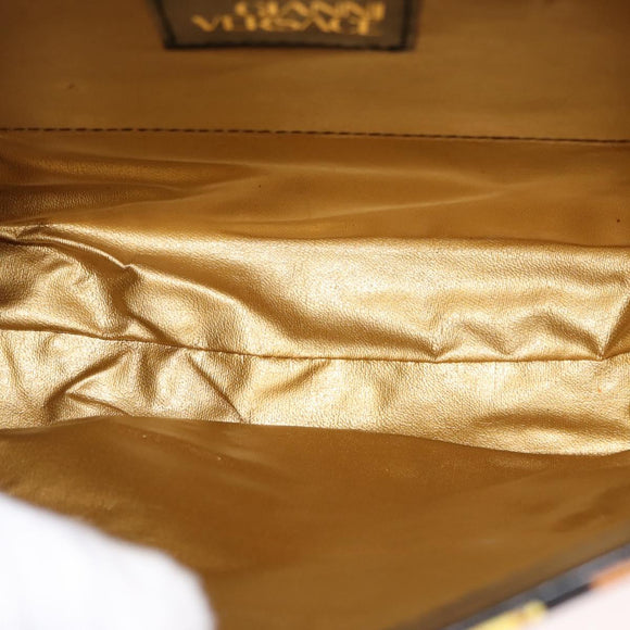 Gianni Versace Hand Bag PVC Leather Yellow Black Auth BA7502