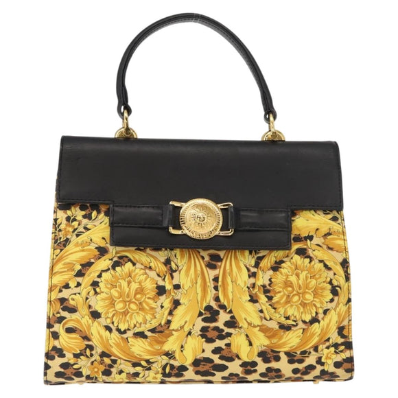 Gianni Versace Hand Bag PVC Leather Yellow Black Auth BA7502