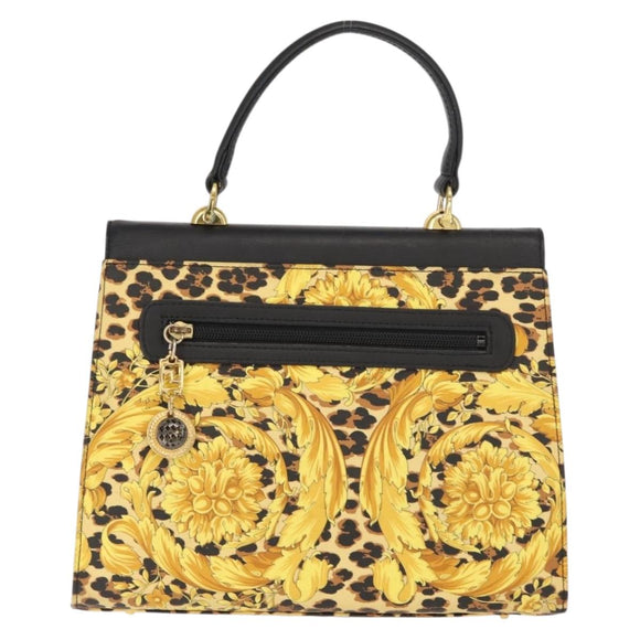 Gianni Versace Hand Bag PVC Leather Yellow Black Auth BA7502