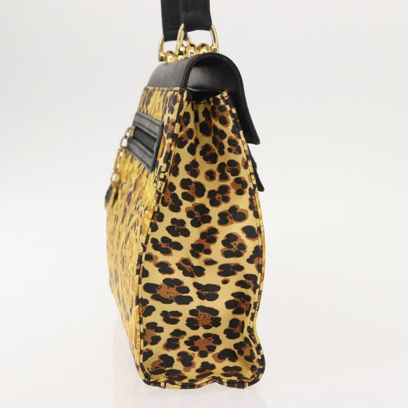 Gianni Versace Hand Bag PVC Leather Yellow Black Auth BA7502