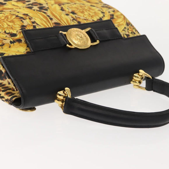 Gianni Versace Hand Bag PVC Leather Yellow Black Auth BA7502