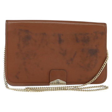 Christian Dior Chain Shoulder Bag Leather Brown Gold Auth BA7503