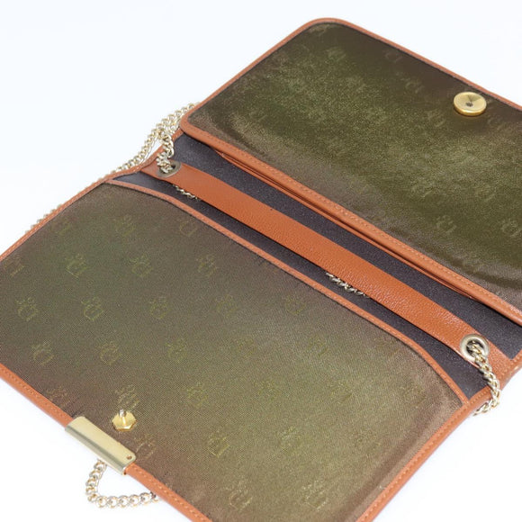 Christian Dior Chain Shoulder Bag Leather Brown Gold Auth BA7503